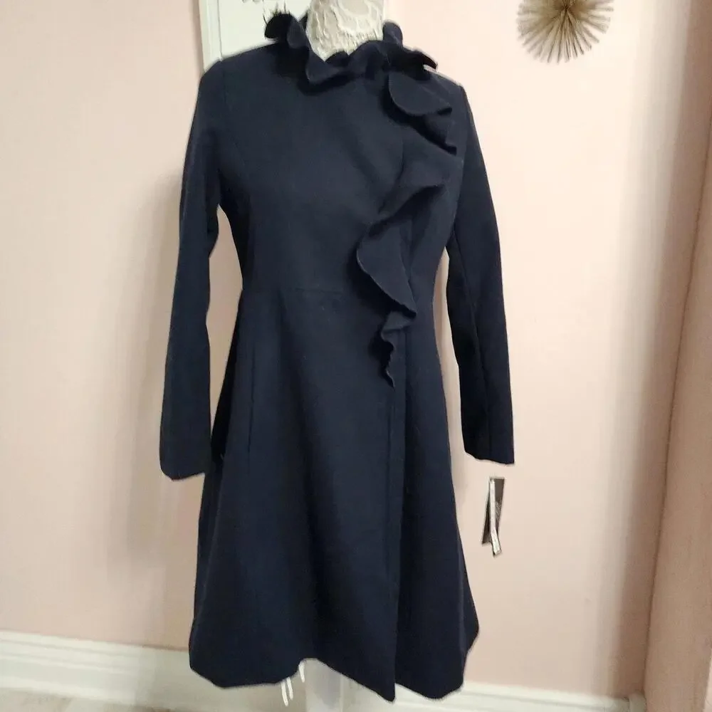 NWT Rothchild ruffle wool dress jacket coat XL 16 Midnight